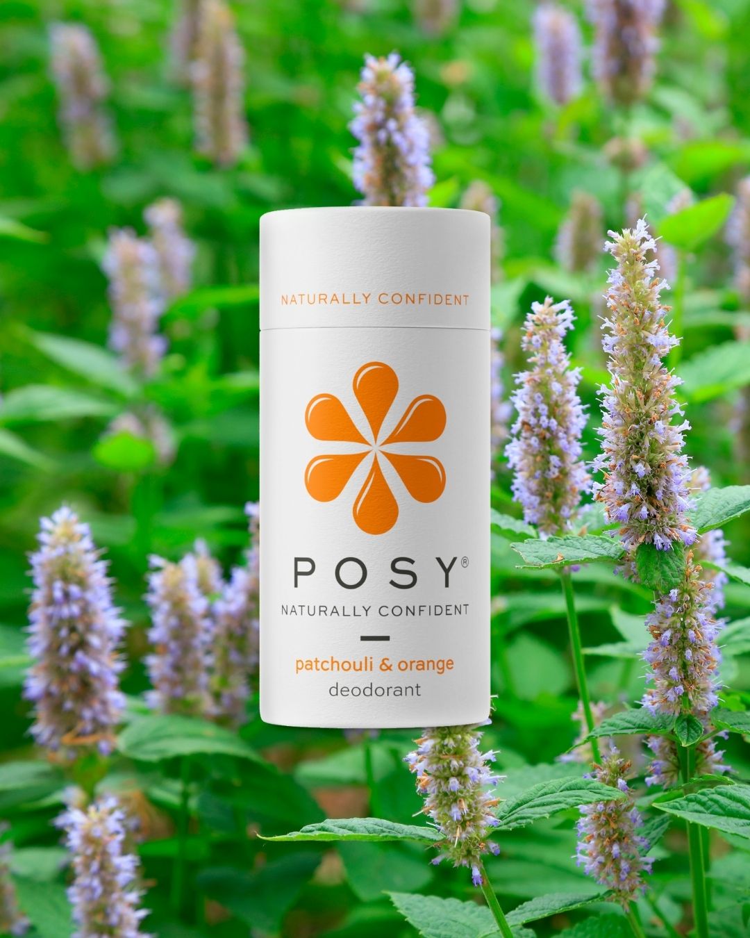 Patchouli and orange POSY natural deodorant in a carboard push up eco-friendly tube