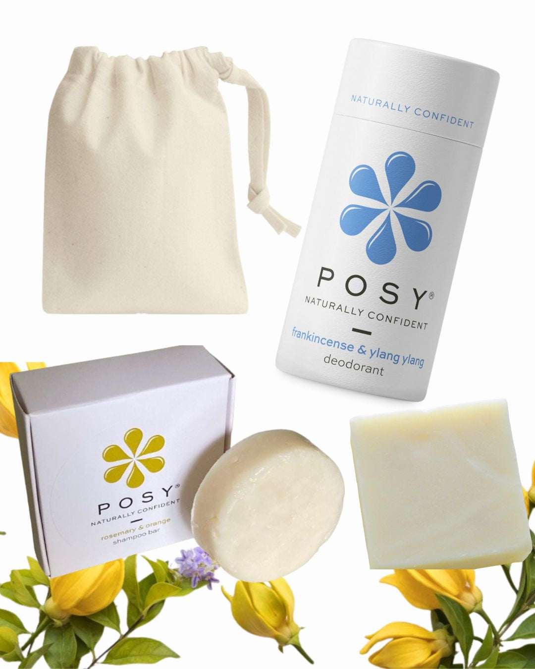 Deodorant, shampoo & conditioner bar cotton bag bundle