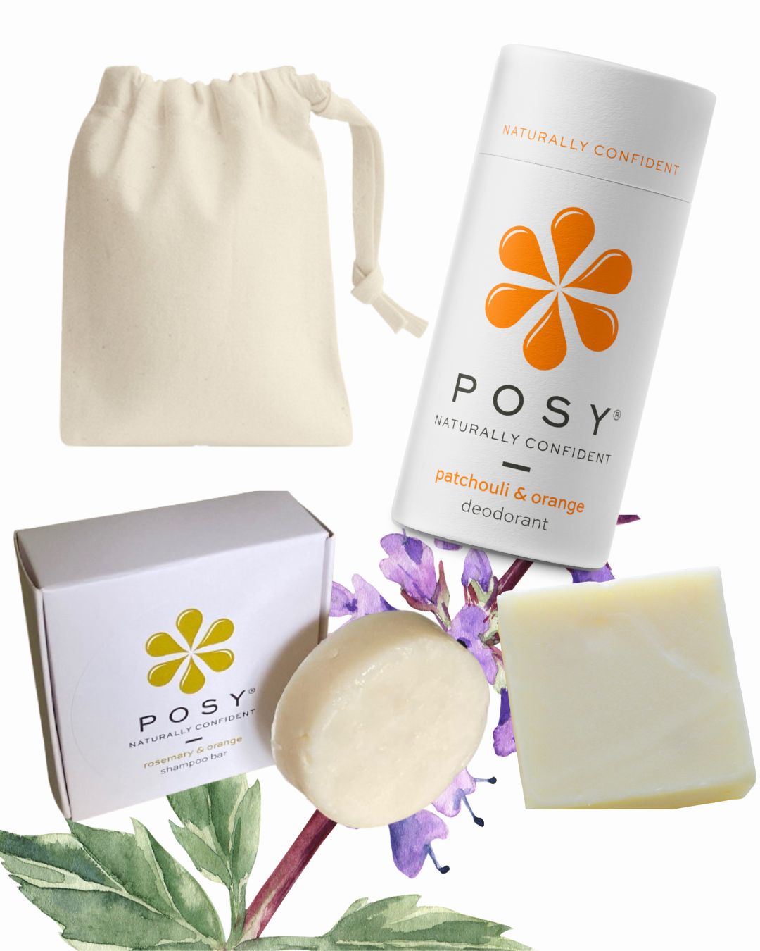 Deodorant, shampoo & conditioner bar cotton bag bundle