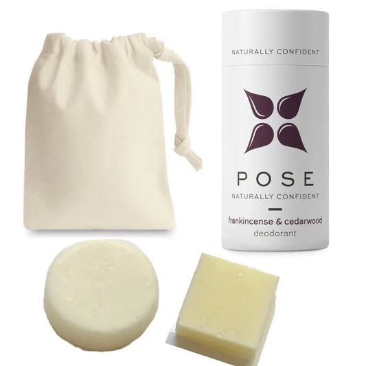 Eco-friendly deodorant and shampoo and conditioner bars posy-london